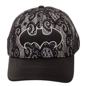 DC Comics Batman women's baseball hat black white lace overlay Curved Bill